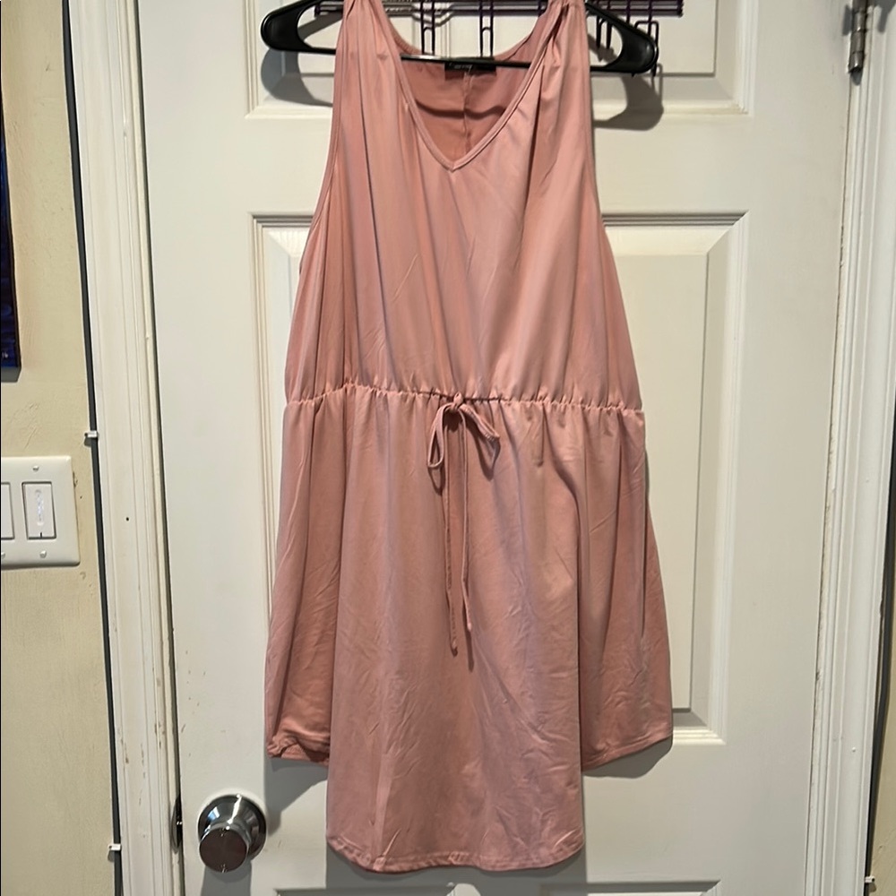 Pink Sleeveless Dress with Drawstring Waist